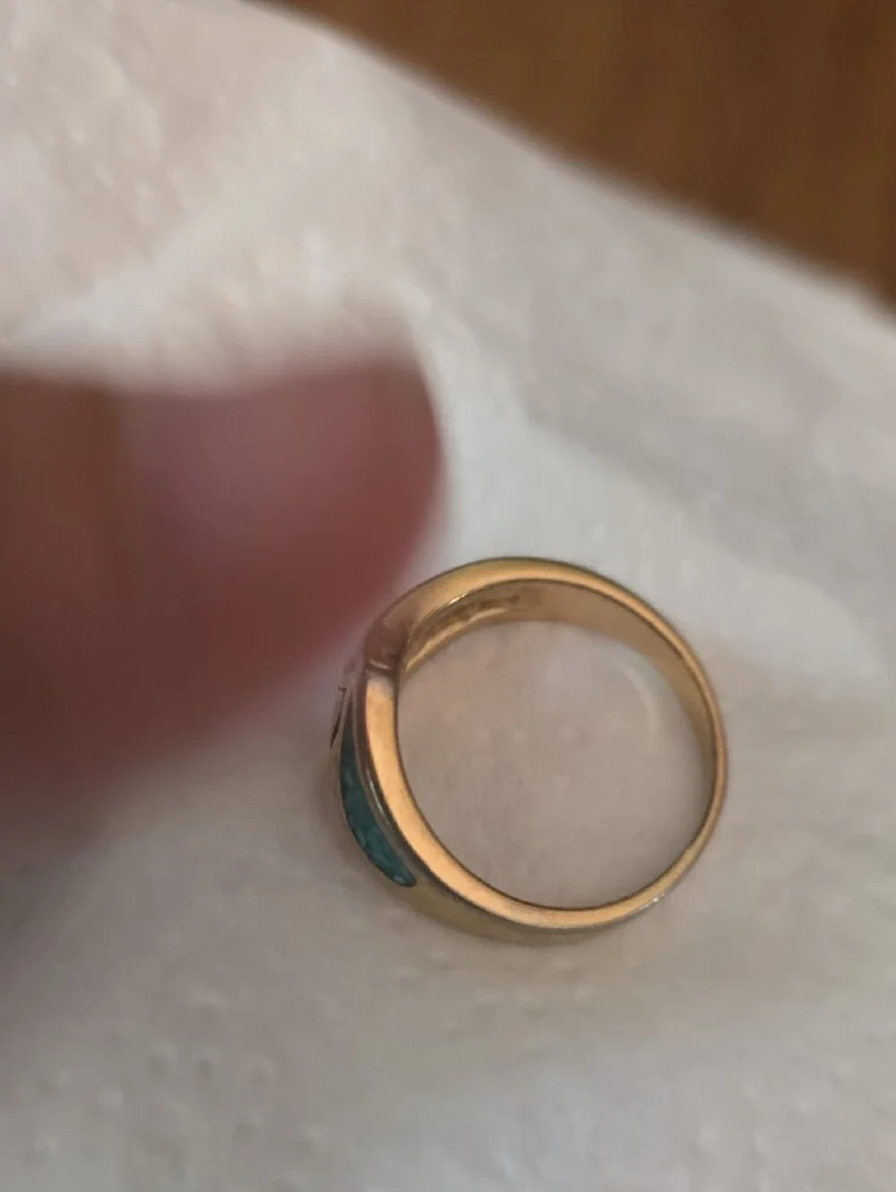 Vintage COP Turquoise Inlay Swirl Band Ring  - Gold Tone, Mens